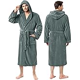 NY Threads Mens Robe with Hood, Luxury Plush Fleece Hooded Mens Bathrobe, Spa Bath Robe for Men