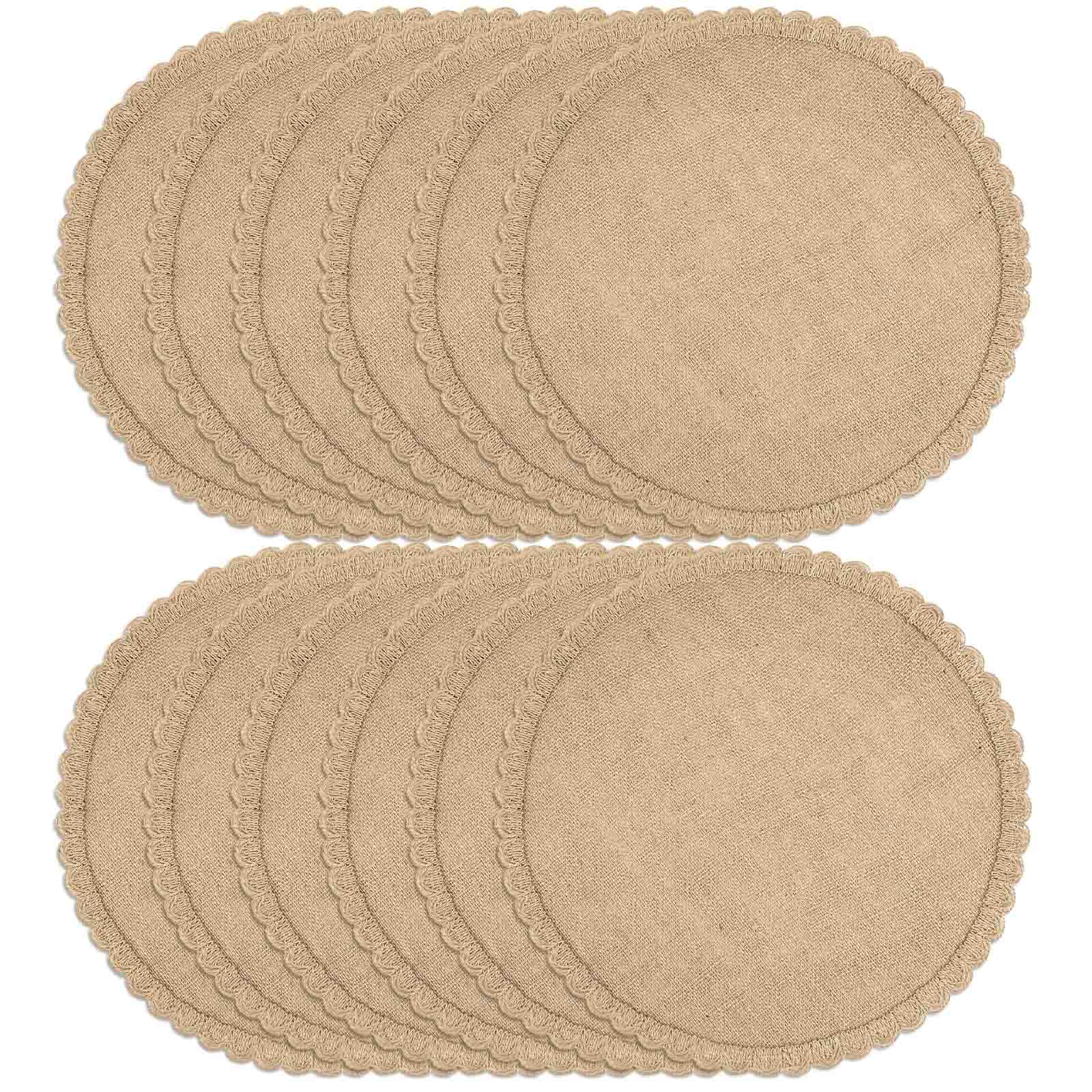 Photo 1 of ****ONLY 6****FunWheat Burlap Round Braided Placemats Set of 12 for Dining Tables 15 Inch Heat Resistant Jute Table Mats Farmhouse Natural Place mats for Decoration (Twist lace, 12pcs)