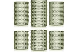 Foaincore 6 Count Hobnail Drinking Glasses Set Vintage Glassware Old Fashioned Beverage Glasses Bubble Cocktail 14 oz, Rocks Glass Cup 11 oz Water Elegant (Green)