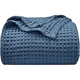 PHF Ultra Soft Waffle Weave Throw Blanket 50"x 60"- Washed Lightweight Breathablee Cozy Woven Blanket - Great for Couch Bed Sofa Home Car - Navy Blue