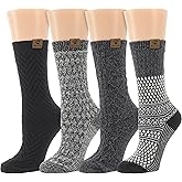 BEARPAW Womens 4 Pair Pack Super Soft Modern Multicolor Assorted Easy Care Diamond Fairisle Boot Socks