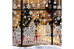 AhfuLife Large Christmas Window Stickers Decorations, 70x40cm,4 Sheets Reusable Xmas Snowflake Snowman Window Clings Decals D