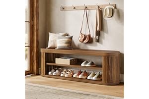 Tribesigns 47.2" Wooden Entryway Bench with 2-Tier Shoe Storage, Farmhouse Dining Bench with Adjustable Foot Pads, End of Bed