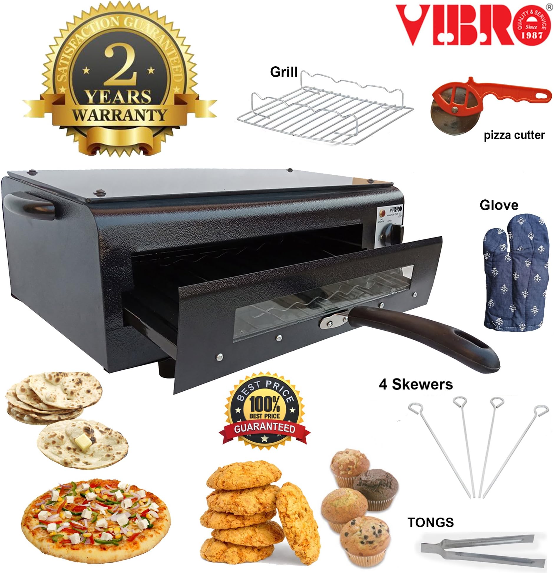 Vibro Master Chef 103-3 Electric Tandoor with Heat Selection Switch with Timer and Toughned Glass on Top (2500watt) Front Opening