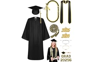 Silicherry Matte Graduation Gown Cap Tassel Set with 2025 Tassel Stole Graduation Lei Bracelet for High School and Bachelor