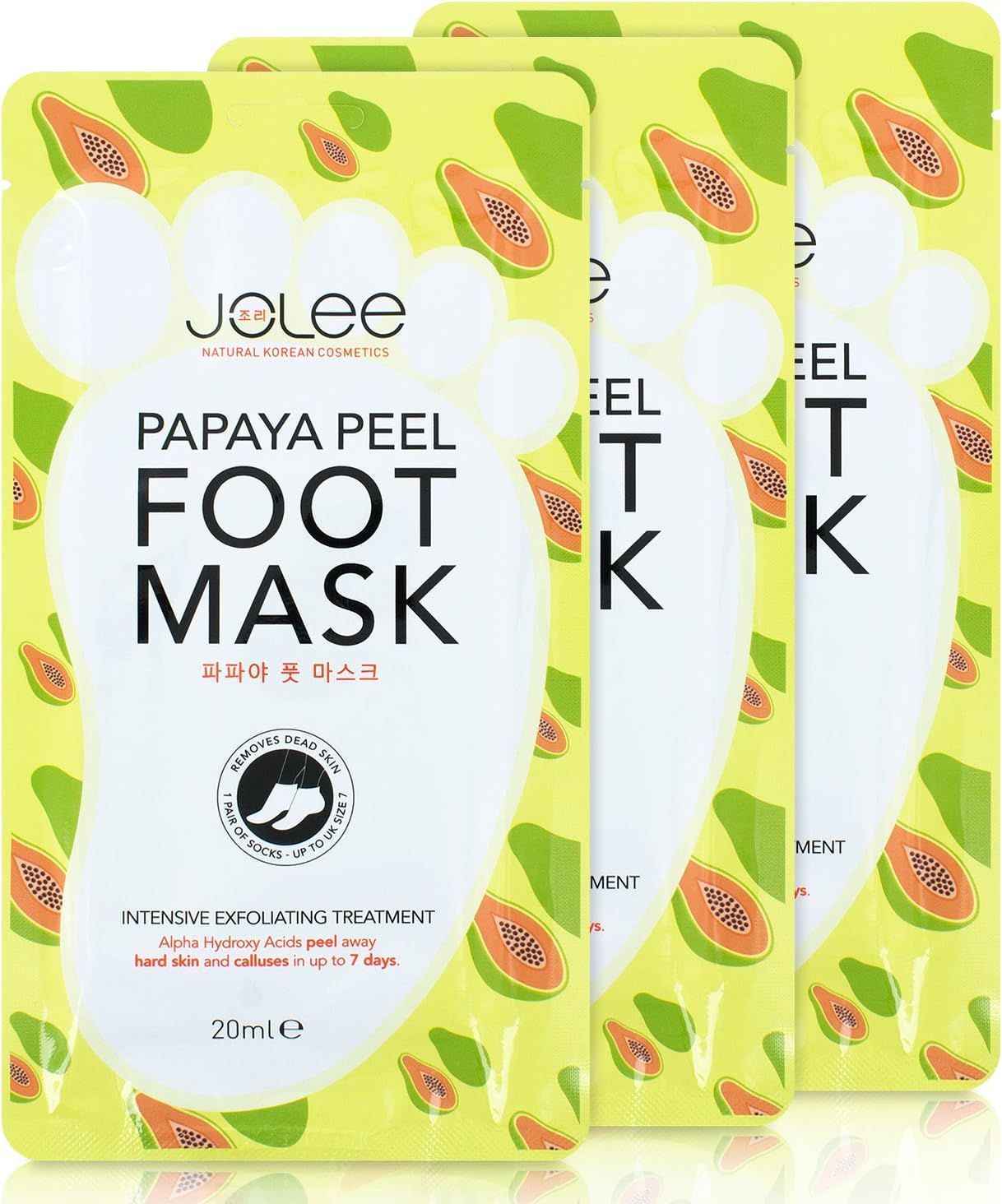 JoLee Papaya Foot Exfoliating Mask [3 Pairs] Slip-On Sock Style Peel-Off Foot Mask Papaya Extract for Baby Soft Feet, Promotes Exfoliating & Removes Calluses & Dead Skin, Up to Size 7 (TRIPLE PACK)