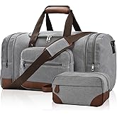 Litvyak Duffle Bag for Travel, 50L Canvas Travel Duffel Bags Overnight Weekend Gym Carry On Luggage Bag for Men & Women(Grey+Toiletry Bag)