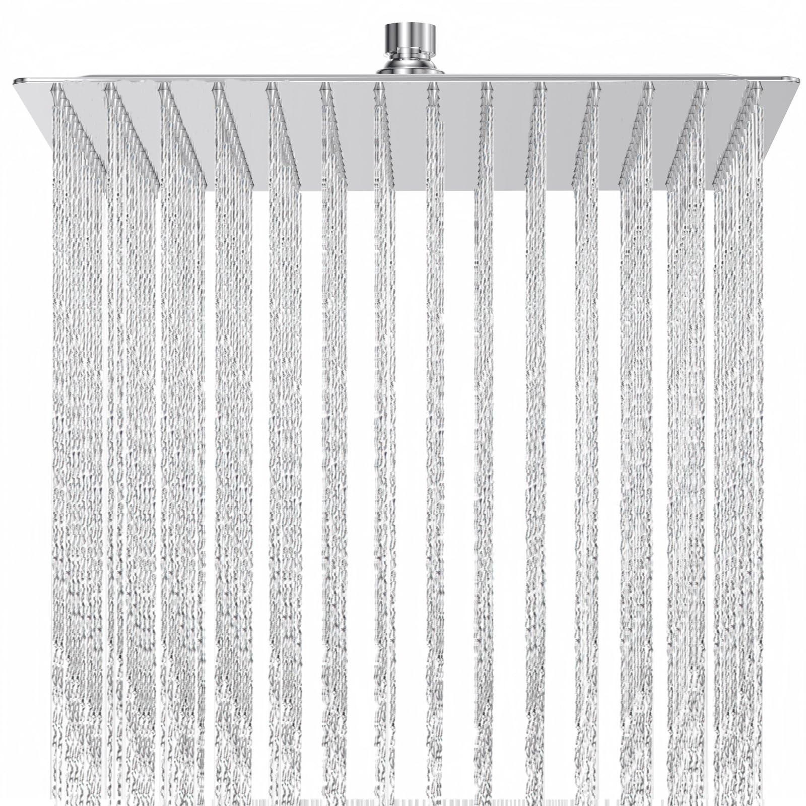 12 Inch Large Rainfall Shower Head, Yapwiki High Pressure Rain Shower Head with 196 jets, Stainless Steel Anti-rust Fixed Showerhead with Chrome Finish, Modern Waterfall Overhead Shower Heads, 30x30cm