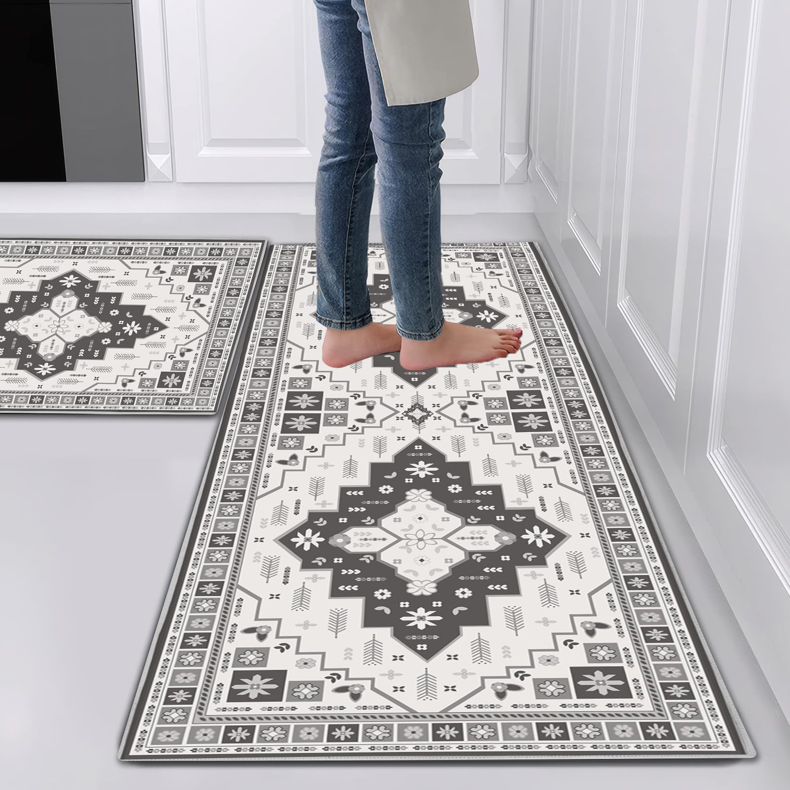 Hoimlm Kitchen Rug Set 2 Pieces Non Slip and Anti Fatigue Kitchen Mat Set, Washable Kitchen Floor Mat For Kitchen,Standing Mats for Office Home Decoration Indoor Outdoor (Bohemia D, 43x75cm+43x150cm)