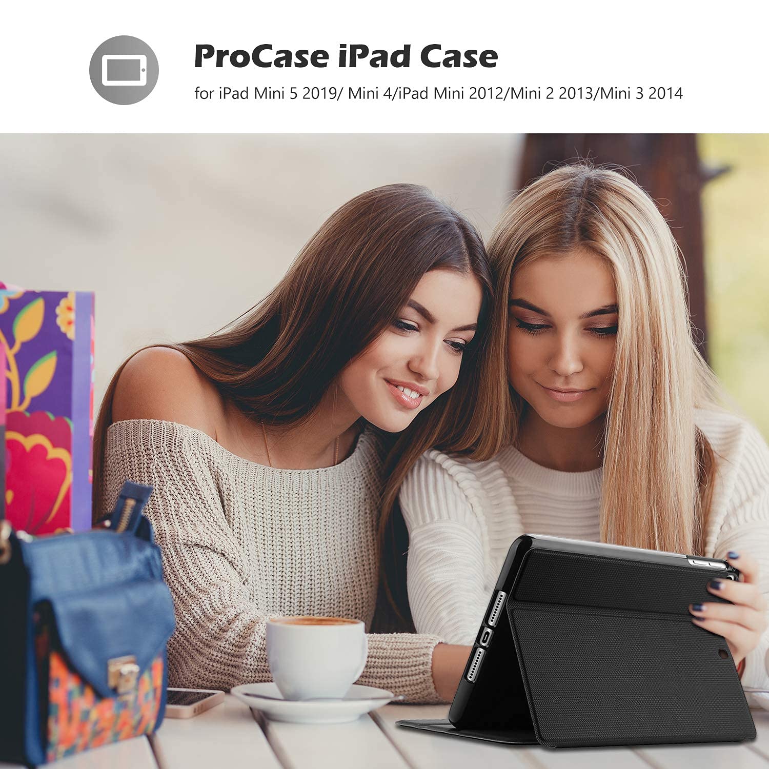 ProCase Book Cover for iPad mini 5 Generation 2019/ Mini 4 3 2 1, Slim Stand Protective Folio Case Smart Cover for iPad mini 5/4/3/2/1 -Black