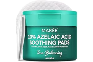 MAREE Azelaic Acid Toner Pads – Exfoliating Pads with Glycolic & Hyaluronic Acid for Face – 10% Azalecic Acid & Centella Redness Soothing Pad – Zero Pore Facial Acne Care Toning Pad – Acido Azelaico