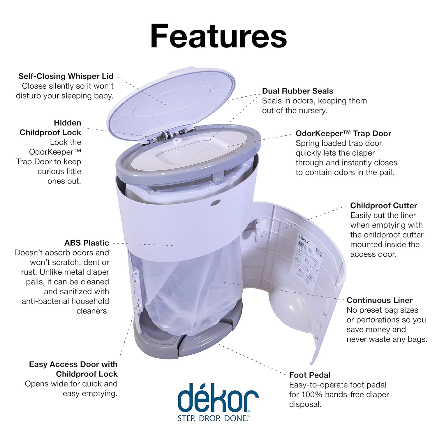 Dékor Classic Diaper Pail Gift Set – White | Comes with Over a Year's Supply Worth of Dékor Refills!: Baby