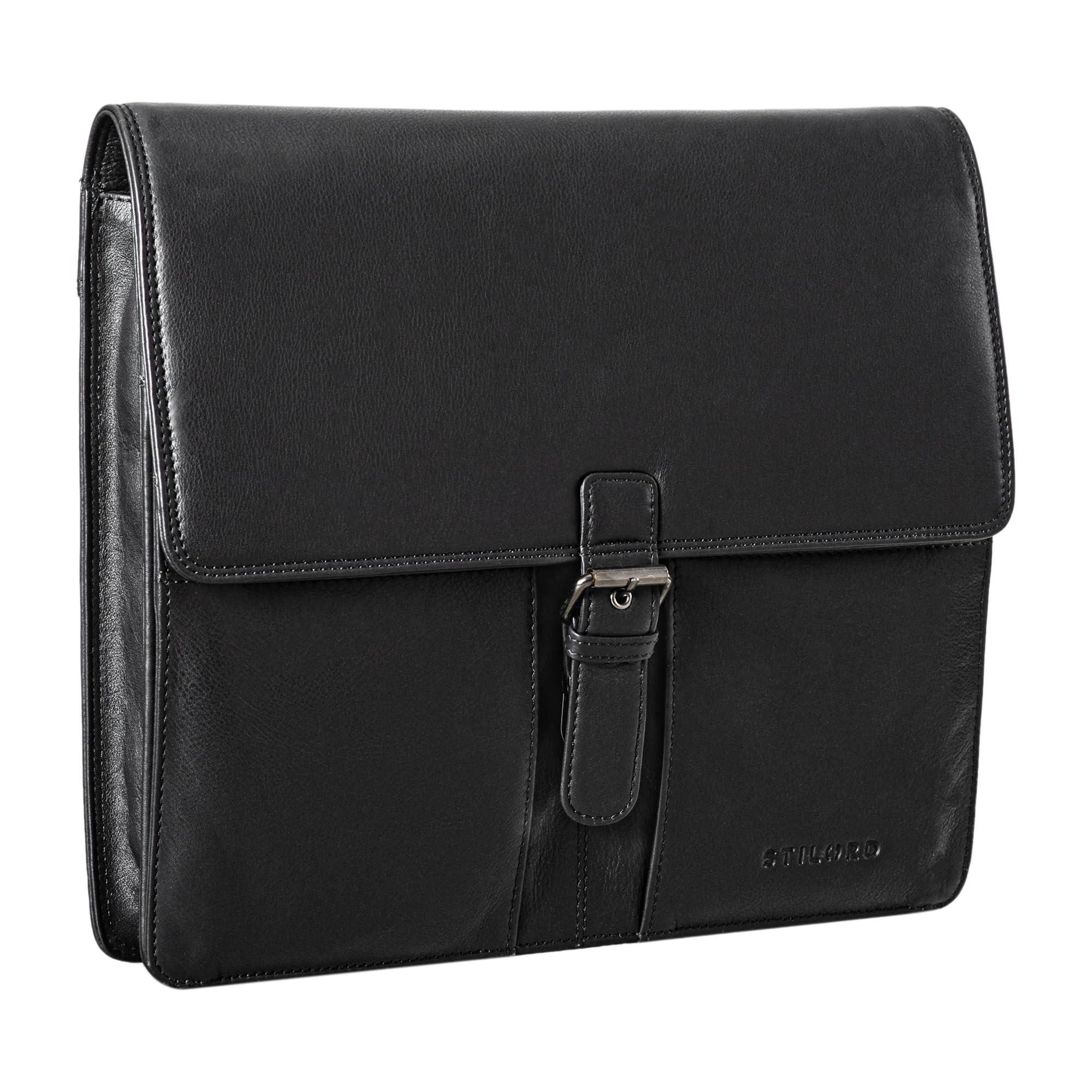 STILORD "Magnus" Conference Folder A4 Leather Portfolio Document Folder Sophisticated Vintage Design fit for 13,3 MacBooks Genuine Leather Colour:Black
