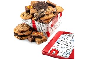 DAVID'S COOKIES David’s Cookies Happy Holidays Cookies & Brownies Tin – Freshly Baked Gourmet Holiday Treats – Festive Bakery Dessert Gift Box– Assorted Christmas Cookies and Brownies For Gifting, Celebrations