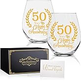 Perfectinsoy 50 Years Happy Anniversary Wine Glass Set of 2, 50th Anniversary Golden Wedding Gift For Mom, Dad, Wife, Soulmate, Couple, Funny Vintage Unique 50 Years Gifts, Wedding Gifts