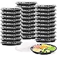 Lawei 30 Pack Plastic Appetizer Trays with Clear Lid, Round Stackable Serving Party Trays, 12 in Banquet Catering Fruit Veget