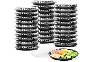 Lawei 30 Pack Plastic Appetizer Trays with Clear Lid, Round Stackable Serving Party Trays, 12 in Banquet Catering Fruit Veget