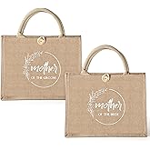 Coume 2 Pcs Mother of Bride Groom Bags Wedding Bridal Shower Gifts Burlap Jute Tote Bags with Handle Bridesmaid Gift for Mom(13 x 9.5 x 4.7'')