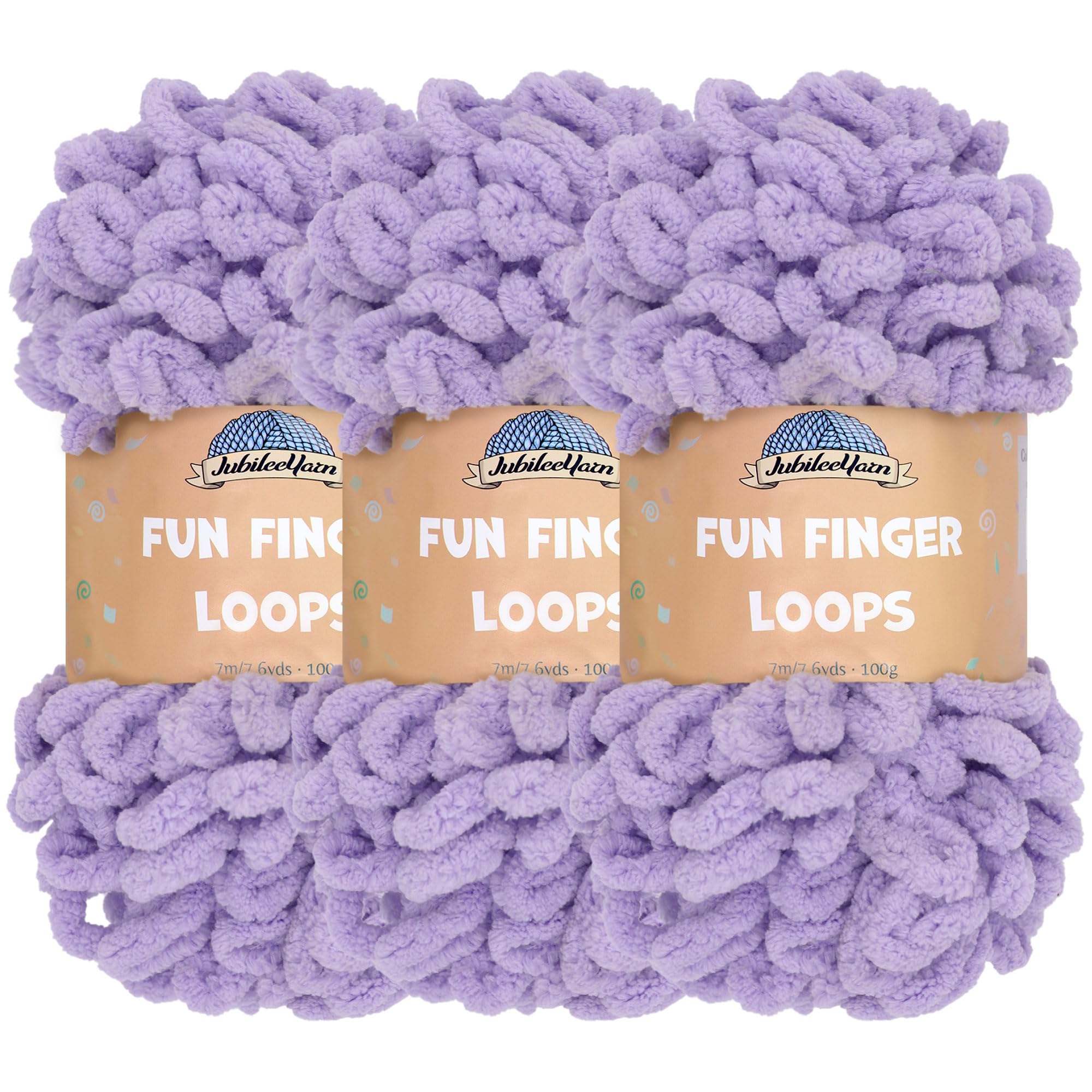 JubileeYarn Fun Finger Loops Yarn - Polyester Jumbo Weight Loop Yarn - 100g/Skein - Purple - 3 Skeins