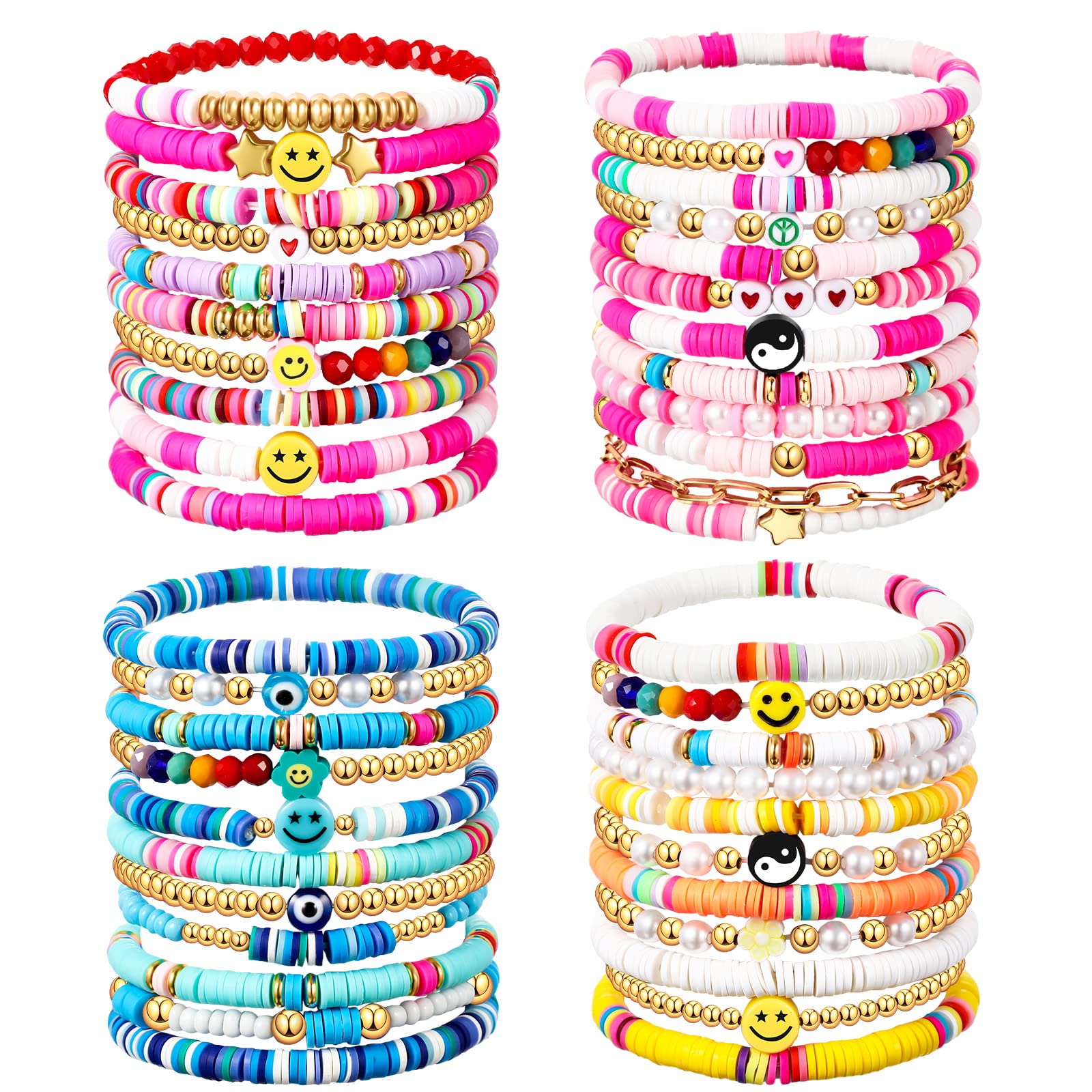Photo 1 of Ecally 44 Pcs Friendship Bracelet Heishi Surfer Clay Bead Set Preppy Bracelet Stackable Beach Boho Y2k Cute Jewelry for Women(Cute Style)