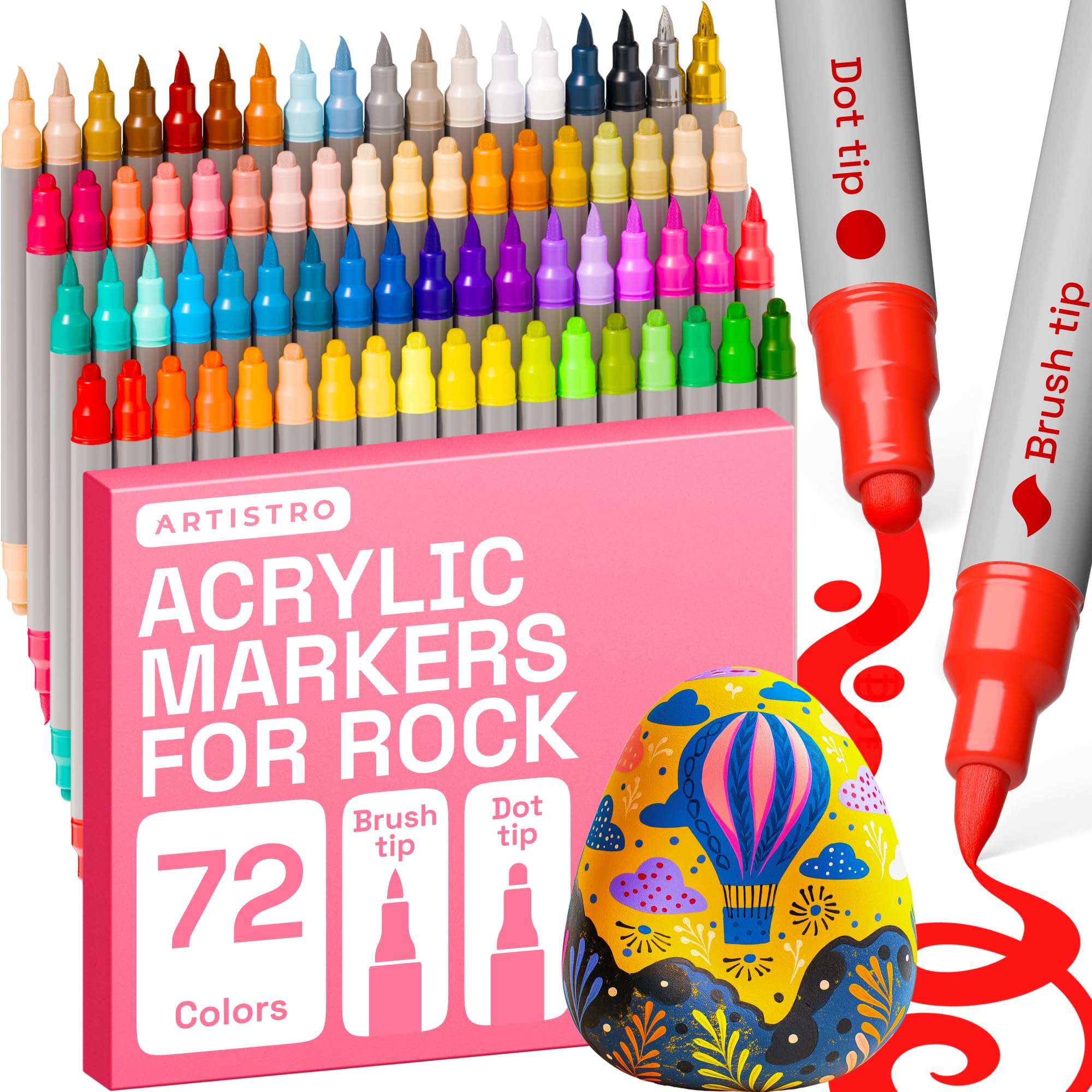 ARTISTRO 72 Rock Acrylic Paint Markers - Rock Painting Kit for Arts & Crafts - Dual Tip Acrylic Paint Pens Image