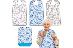 EpoBob Adult Bibs with Crumb Catcher, Washable and Adjustable Adult Bibs for Women Men Elderly Seniors