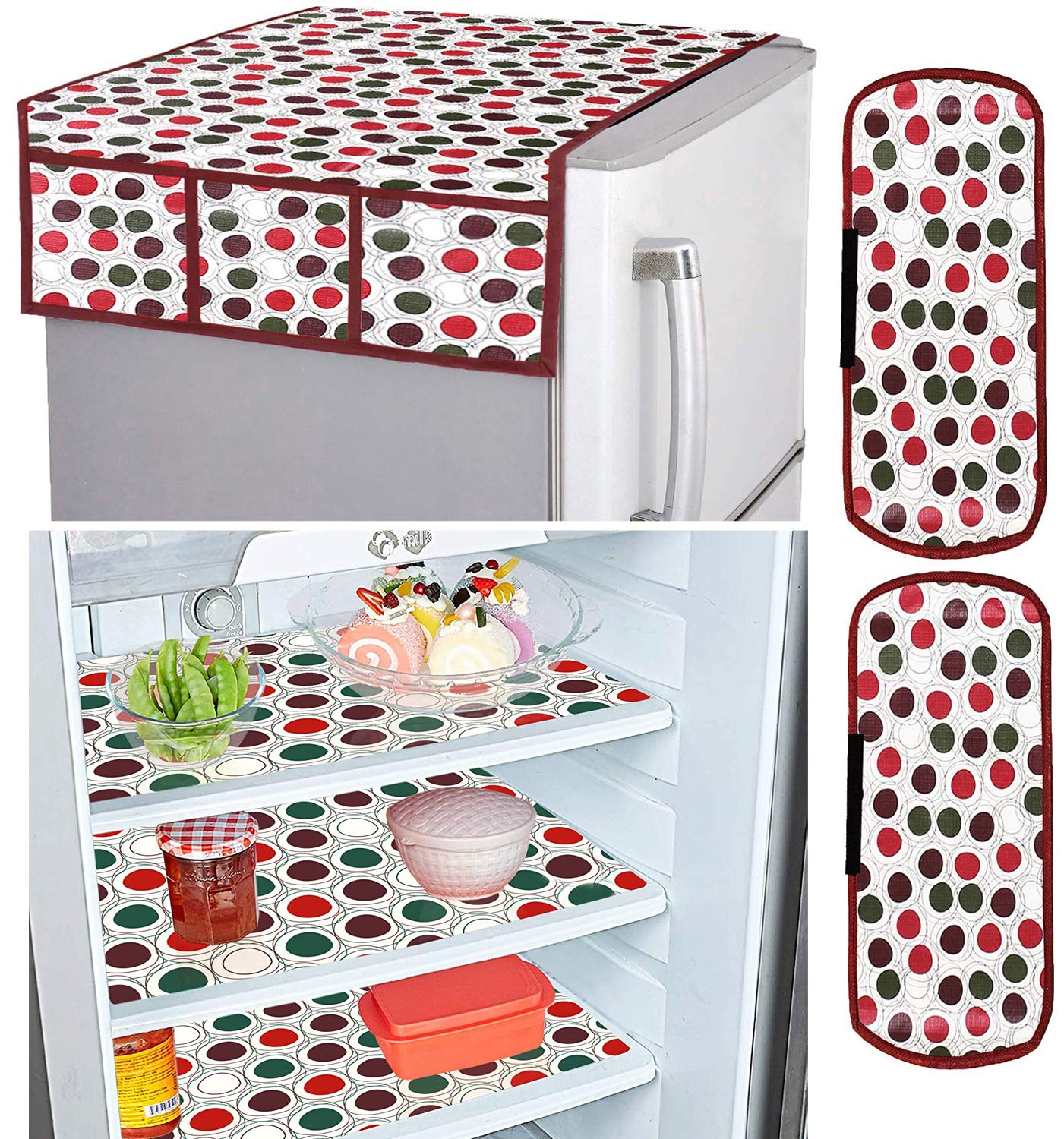 Amazon Brand Solimo Fridge Organiser Set 3 Pcs Fridge Mat 2 Pcs Fridge Handle Cover 1 Fridge Top Cover Circle Brown Amazon In Home Kitchen