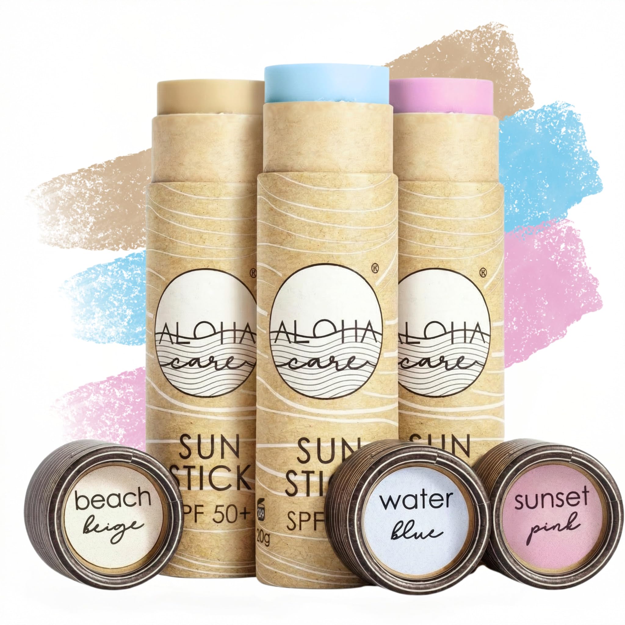 Aloha Sun Stick SPF 50+ | 3-Pack Mineral Sunscreen for Water Sports & Surfing | Face Sunblock With Zinc Alternative | 60g