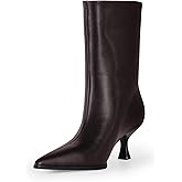 LACIKOSZ Womens Kitten Heel Boots, Pointed Toe Stiletto Faux Leather Mid Calf Ankle Booties for Women, Elegant Dress Boots for Fall & Winter Outfits