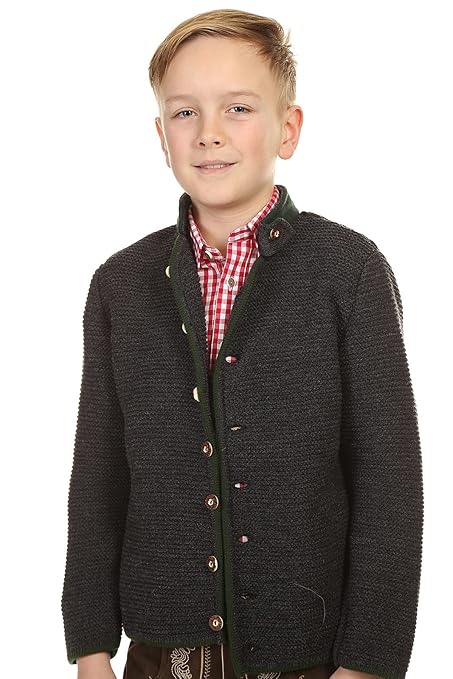 Isar-Trachten Kinder Strickjacke Janker Tracht Trachtenjacke in anthrazit und braun