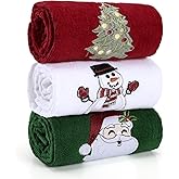 us beipin Christmas Hand Towels - Set of 3 Kitchen and Bathroom Towels - Cotton, 18x25 Inches - Embroidered Holiday Design - Decorative Dish Towels in 3 Colors（ Red, Green, White）