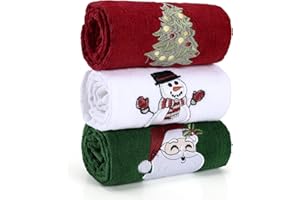 us beipin Christmas Hand Towels - Set of 3 Kitchen and Bathroom Towels - Cotton, 18x25 Inches - Embroidered Holiday Design - Decorative Dish Towels in 3 Colors（ Red, Green, White）