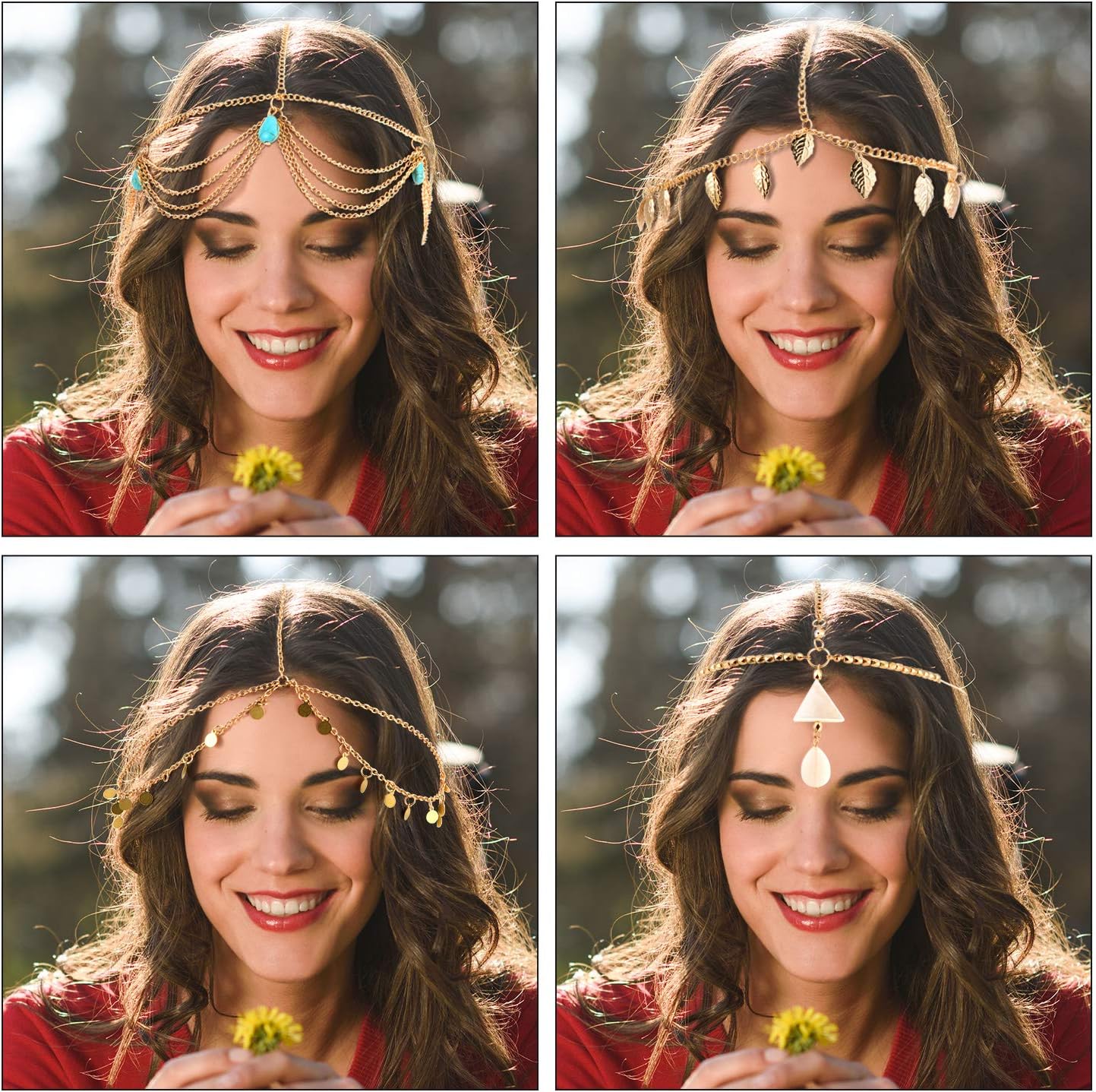 8-Piece Gold Head Chain Jewelry Boho Headband Headpiece Coins Pearl Tassel Hair Band Festival Prom Wedding for Women and Girls (Style A) - Image 4