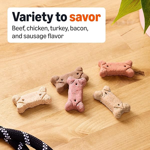 AMAZON BASICS CRUNCHY DOG BISCUITS MULTI FLAVOR DOG TREATS 5 LB. BOX