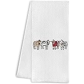 Qpenm Christmas Cow Kitchen Towels,Christmas Farmhouse Hand Towels,Christmas Farmhouse Dish Towels Christmas Cow Tea Towels for Christmas Holiday Kitchen Bathroom Decor,16 X 24 Inches