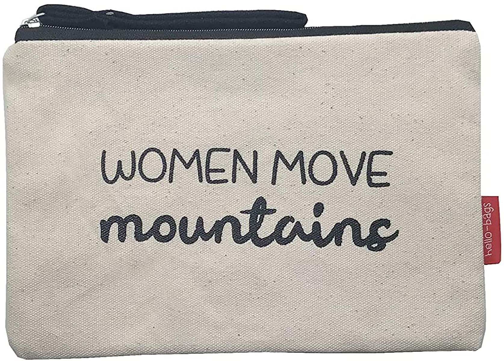 hello-bags. Makeup Bag/Wristlet Handbag. Exterior: 100% Cotton. Includes zipper and lining. Packed in a gift kraft envelope. Model: “WOMENMOVE”. Color: Ecru. Measurements: 23 * 15,5 cm.