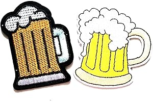 NIPITSHOP CARTOON PATCH Nipitshop Patches Set 2 Pcs Beer Mug Bar Glass Alcoholic Cold Brew Drink Iron On Applique Patch for Clothes Backpacks T-Shirt Jeans Skirt Vests Scarf Hat Bag