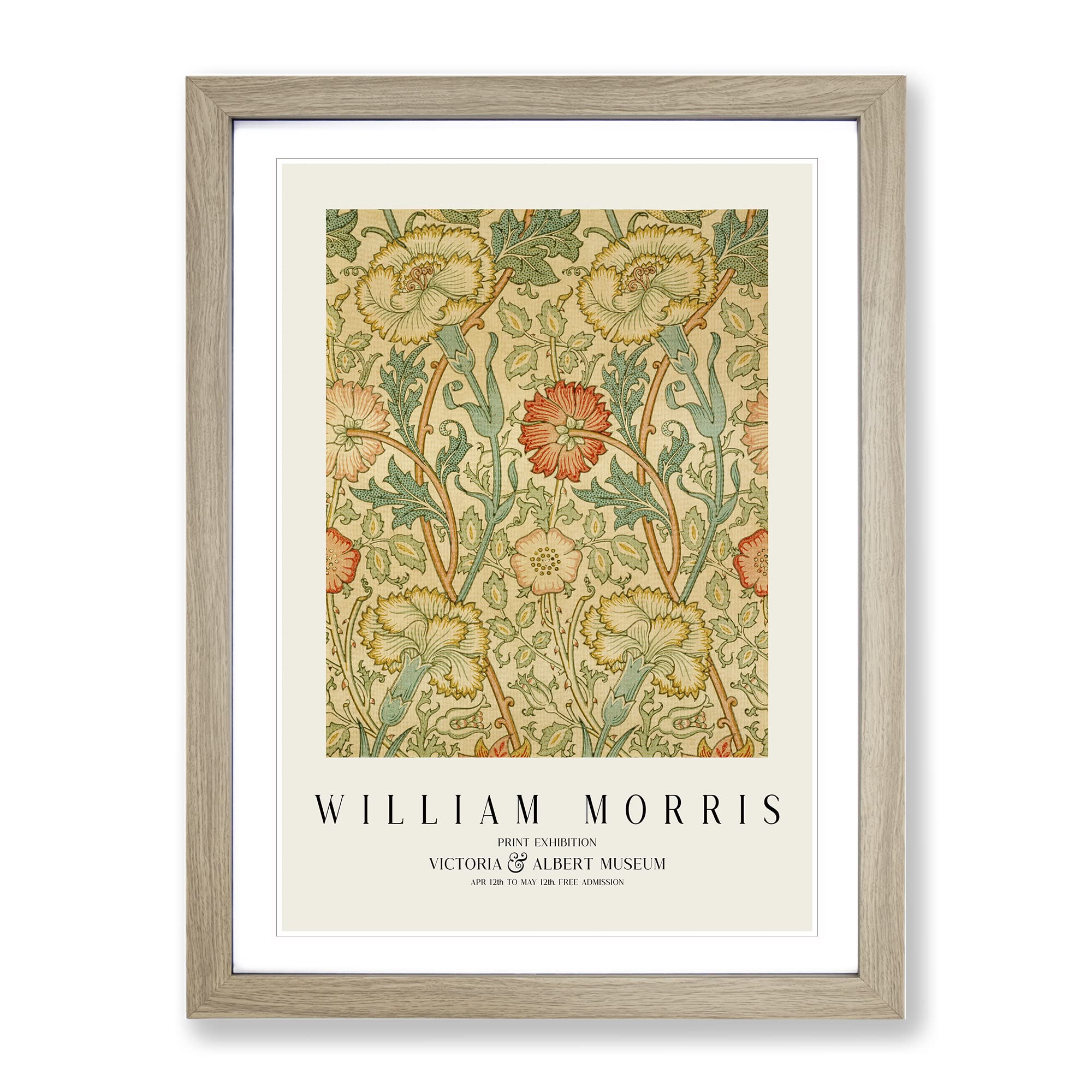 Pink And Rose By William Morris Exhibition Museum Painting Framed Wall Art Print, Ready to Hang Picture for Living Room Bedroom Home Office Décor, Oak A3 (34 x 46 cm)