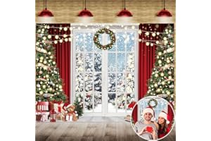 RUYI Christmas Window Backdrop for Photography 7x5FT Winter Snow Xmas Tree Happy New Year Background Portrait Family Holiday Party Decoration Photo Booth Props Supplies