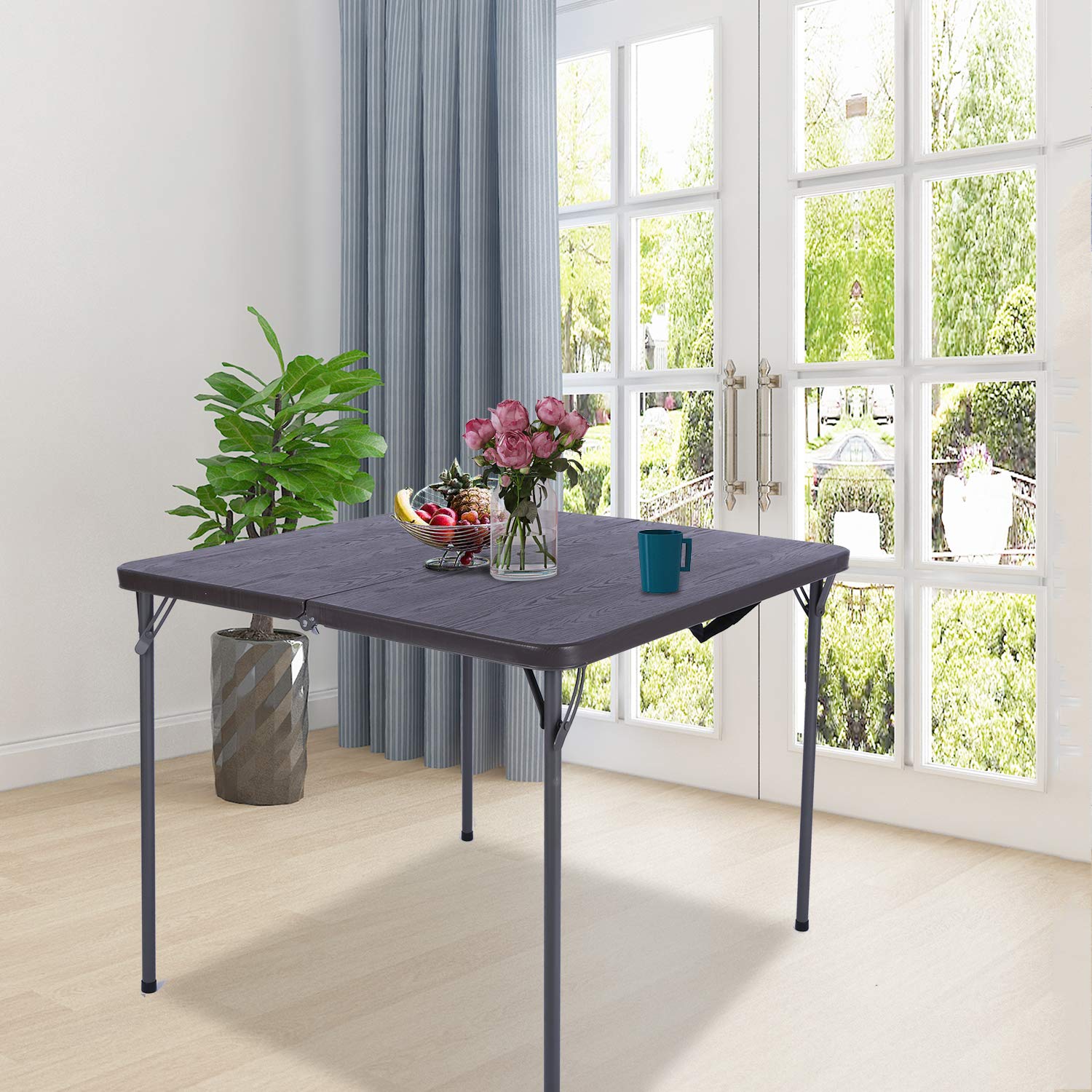 REDCAMP 34" Folding Card Table Square with Resin Top, Lightweight