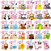 Haayeicai 30 Pack Valentines Animal Plush Toys with Gift Cards for Kids,Cute Small Stuffed Animal Keychain Set for Valentines Day Gifts,Party Favors