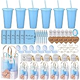 56Pcs Baby Shower Prizes for Game Winners Baby Shower Favors Gifts including Plastic Tumbler Notebook Scented Candles Ballpoint Pen Mirrors with Hair Brushes Bracelet Gift Bag (Blue)