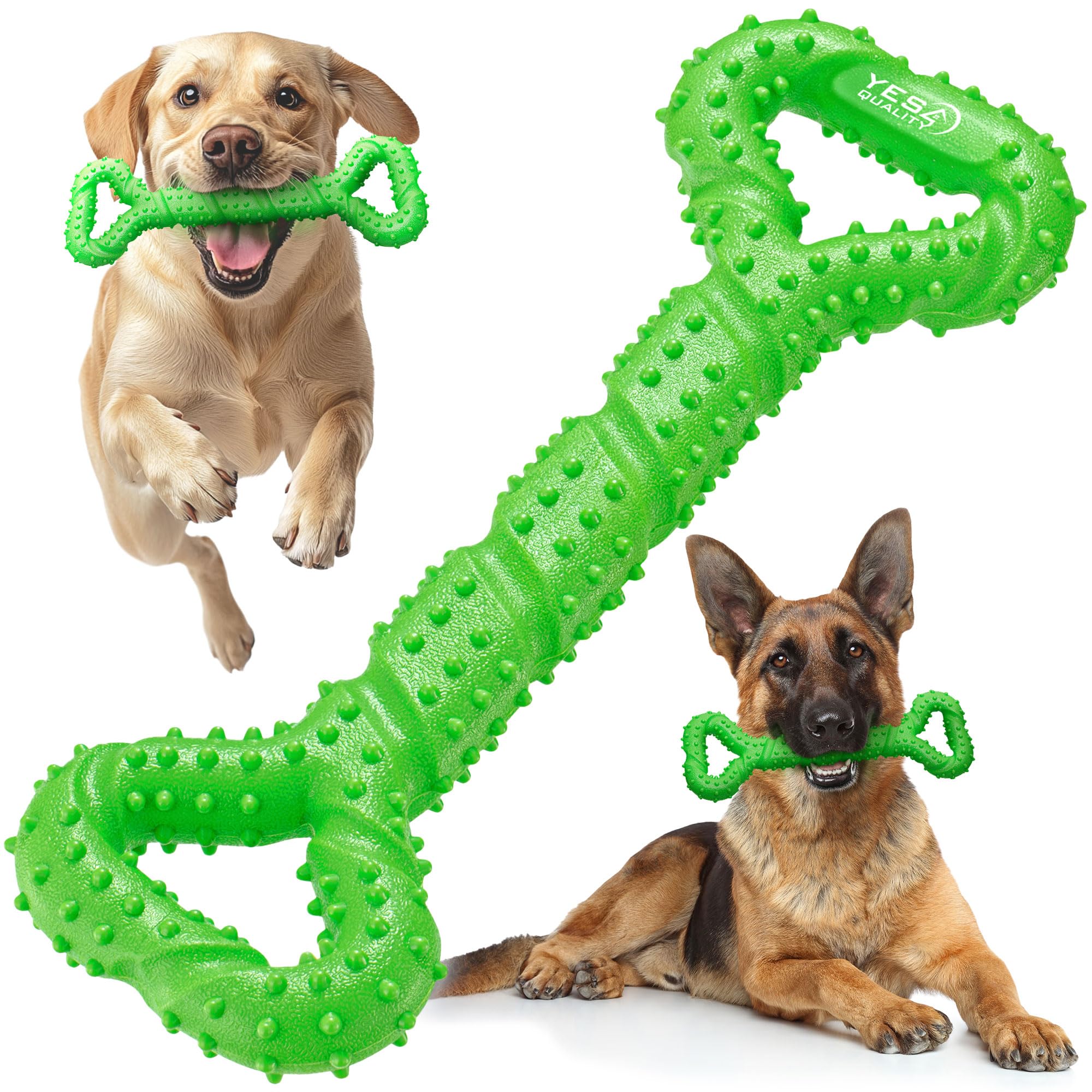 YES4QUALITY Dog Chew Toy - Durable Chew Bone for Medium & Large Dogs - 33 cm, Green - Tough Rubber Tug-of-War Bone Pet Toy for Aggressive Chewers - Bumpy Design for Puppy Teething