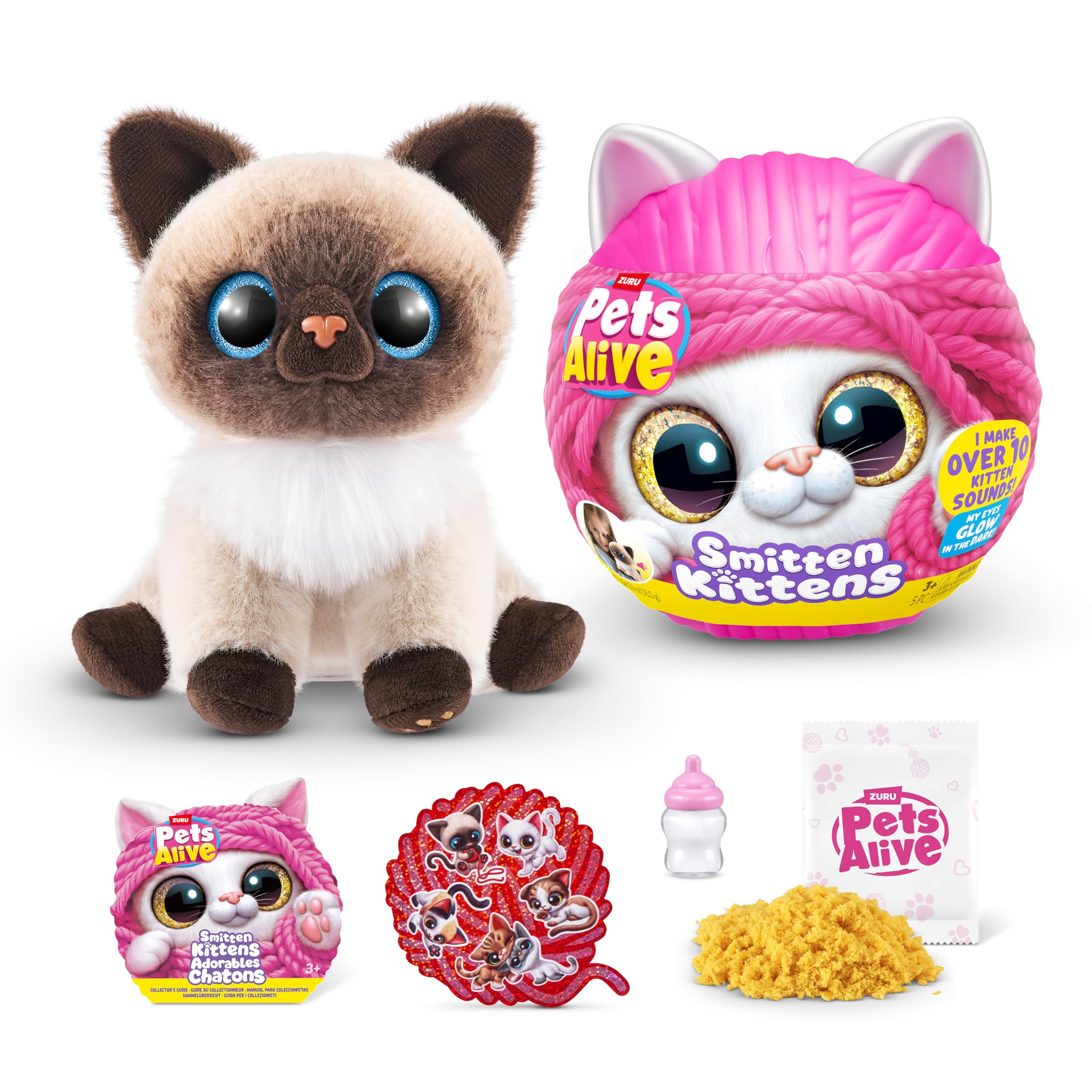 Pets Alive Smitten Kittens Mooloo, Surprise Kitten Plush, Ultra Soft Plushies, Interactive Toy Pets, Electronic Pet Kitten, Ages 3+ (Mooloo)