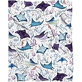 Manta Ray Blanket, Stingrays and Seaweed Gifts for Girl Boy Children Toddler, 40"x50" Throw Blanket, Lightweight Soft Warm Cozy Flannel Throw for Sofa Chair-Crib Stroller Nap