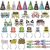 ceiba tree Happy New Years Eve 2026 Party Supplies Favors NYE Decorations Accessories New Year 9 Paper Hats 9 Paper Headbands 9 Felt Plastic Frame Glasses 9 Noisemakers
