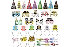 ceiba tree Happy New Years Eve 2026 Party Supplies Favors NYE Decorations Accessories New Year 9 Paper Hats 9 Paper Headbands 9 Felt Plastic Frame Glasses 9 Noisemakers