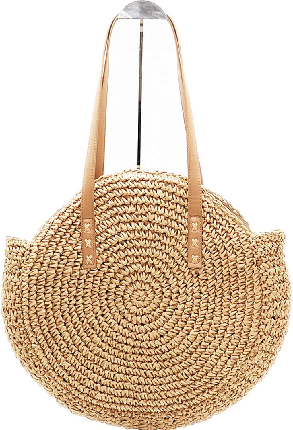 Round Straw Beach Bag Vintage Woven Shoulder Bag Circle Rattan Bags Casual Bags
