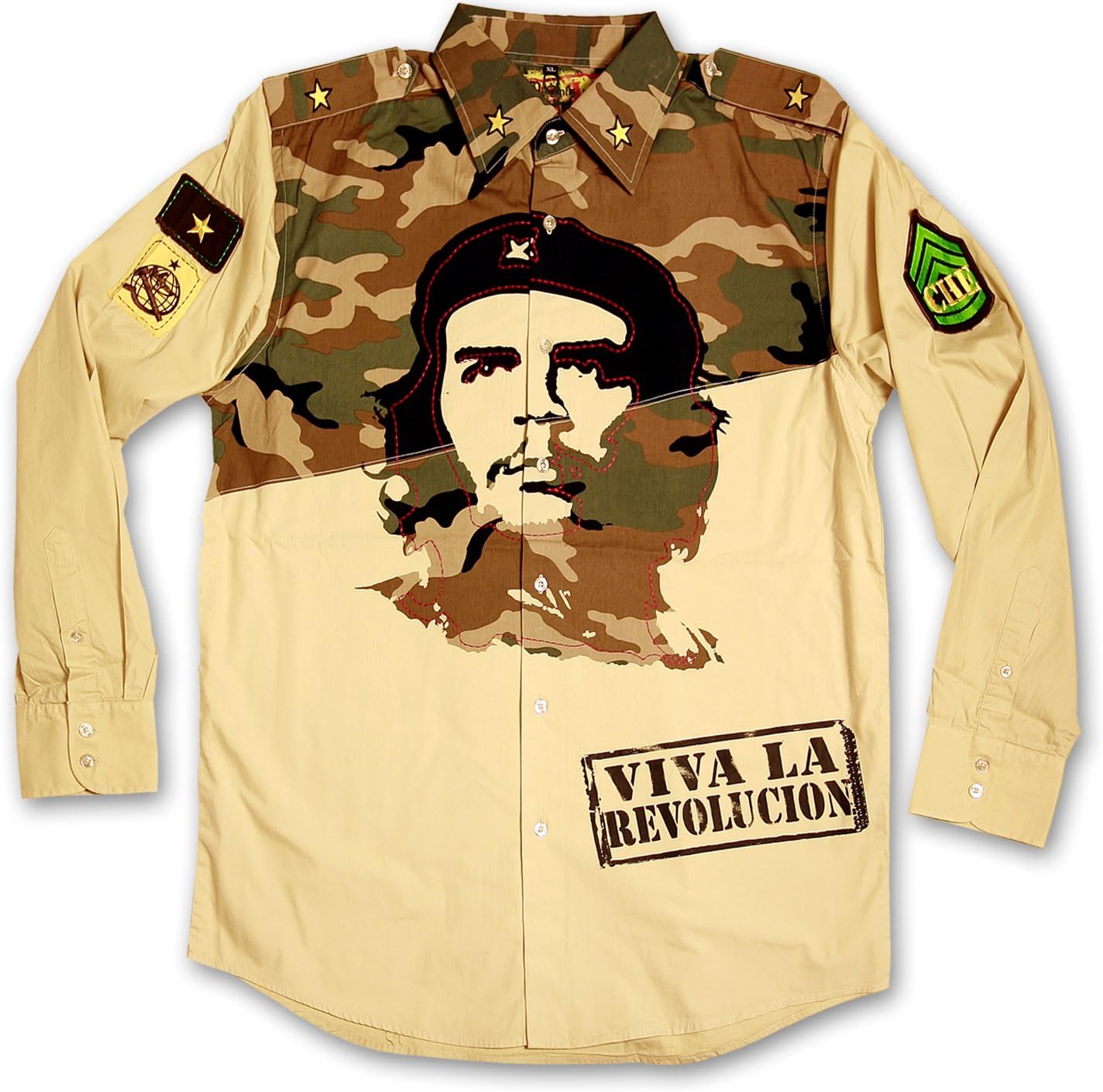 Che Guevara Store Men's Military Shirt Long Sleeve Khaki Che Guevara
