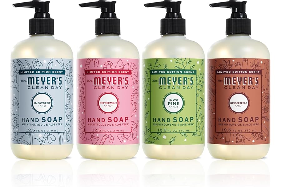 Mrs. MEYER’S CLEAN DAY Holiday Hand Soap Set, includes Peppermint, Iowa Pine, Snowdrop, Gingerbread